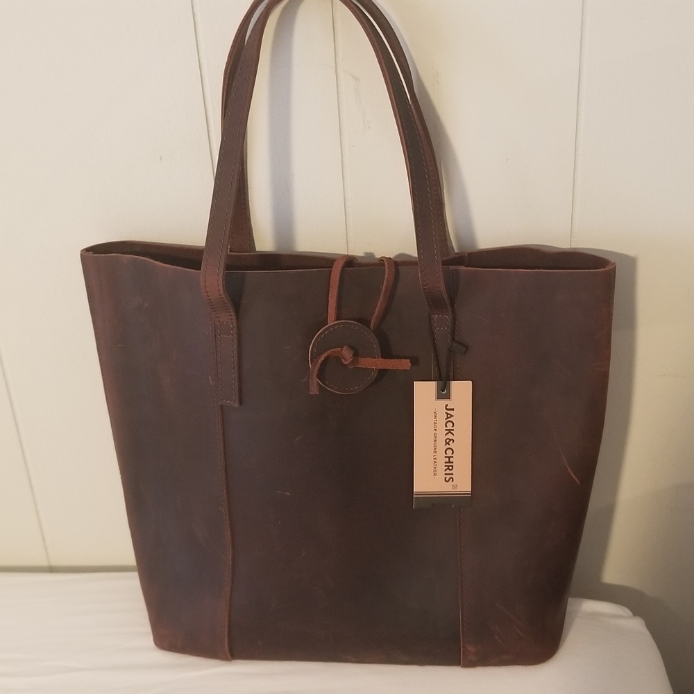 Jack and Chris Leather Tote with makeup bag